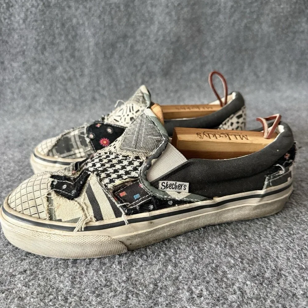 VTG Skechers Cali Slip On Patchwork Canvas Shoes Women’s Black Gray Sneakers 8.5